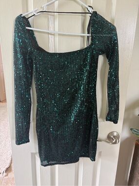 Lucy in the Sky Emerald Green Long Sleeve Sequin Mini Dress